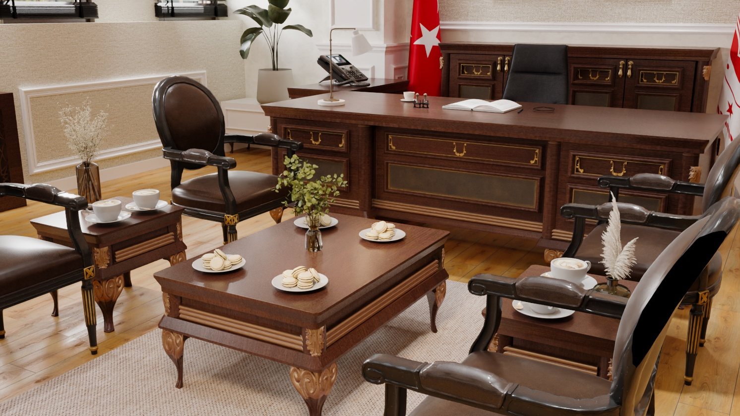 Altın detaylı klasik makam odası takımı